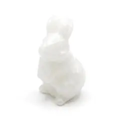 天然石 アラバスター 彫刻パーツ 白兎さん うさぎさん 貫通穴あり 