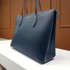 未使用タグ付 ケイトスペード トートバッグ ネイビー レザー ロゴゴールド