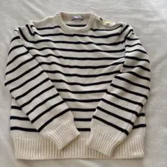 ZARA ザラ ボーダーニット コットン 長袖セーター Mサイズ 金ボタン