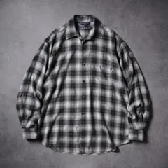 90s NAUTICA USA製 オンブレチェック レーヨンシャツ ブラック