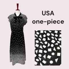 vintageヴィンテージワンピースリボンタイドット三角四角レトロUSA海外古着
