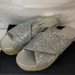 sh3528 Miu Miu シルバー グリッター サンダルのサムネイル