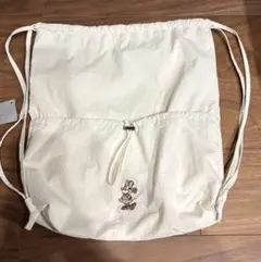 ミニーマウス刺繍 ナップサック アイボリー