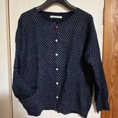 NATURAL LAUNDRY ネイビー ドット柄 カーディガン