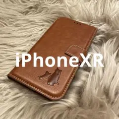iPhoneXR 手帳型スマホケース　レザー　茶　猫　仔猫　シンプル