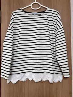 SEASON REASON ボーダー 長袖 カットソー レース裾 L
