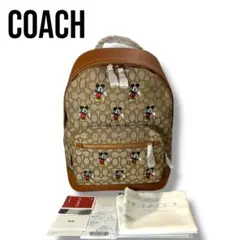 新品タグ有】コーチ ディズニー ミッキーレザーリュック シグネチャー ジャカード
