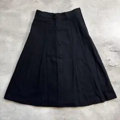 日本製 フレアスカート ブラック ミモレ丈 Aライン ボタンデザインのサムネイル