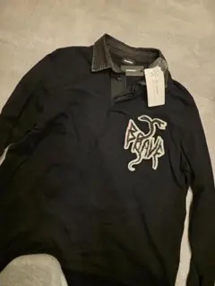 DIESEL ブラック 刺繍ロゴ ポロシャツ