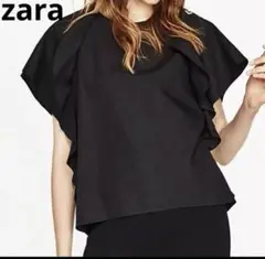 ザラZARA フリル付き黒半袖トップス