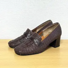 ❤️23cm❤️クインテス ダークブラウン 編み込み レザーパンプス