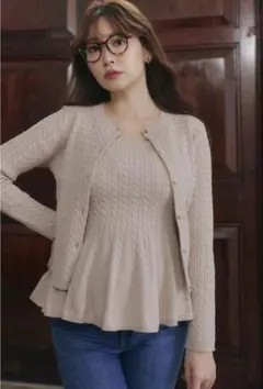 herlipto H logo Peplum Cable-Knit Set
