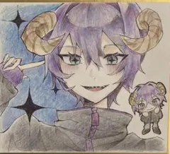 アナログ オリジナル オリキャラ イラスト ミニ色紙 色鉛筆 男の子