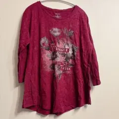 SONOMA 赤 レッド 花柄 七分袖 Tシャツ L 海外古着