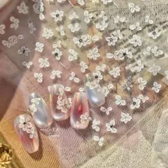 ネイルシール　立体3D ラインストーン　ホログラム　白い花　ホワイト　MS922