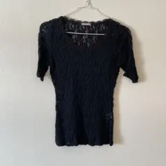 レース編み 黒 半袖 トップス