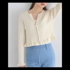 tocco closet パールチャームファスナー付きケーブル編みニットブルゾン