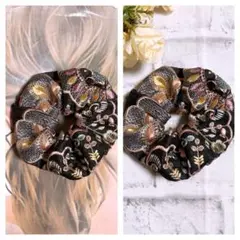 インド刺繍リボン　ヘアゴム　ハンドメイド　シュシュ　NO3089