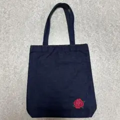 【新品未使用】デニム生地 バラ刺繍 ネイビー トートバッグ