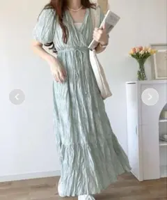 【mily bilet】シアージャガード花柄クリンクルワンピース　サイズL