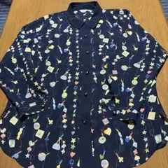 E.I ネイビー 長袖シャツ カラフル模様 サイズ10