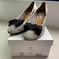 LANVIN 24.5cm シルバーパンプス リボン付き