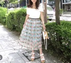 Chesty（チェスティ）ギンガムフラワー刺繍チュールスカート