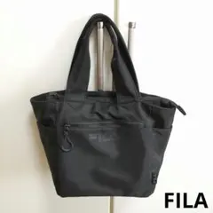 【美品‼️】FILA フィラ　黒 ナイロントートバッグ　黒　マチ有り　多収納