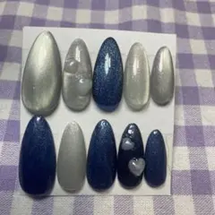 シルバー・ダークブルー ネイルチップ 10個セット