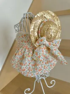 ドッグウェア★ふんわり花柄キャミソール帽子付★XS美品