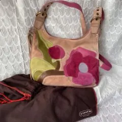 COACH フラワー柄 スエード ショルダーバッグ