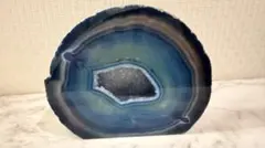 アゲートスライス 青緑色 結晶付き