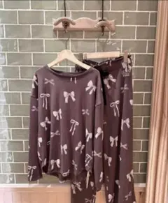 ジェラピケ　gelatopiqué ルームウェア　リボン柄 黒　　　 19-32