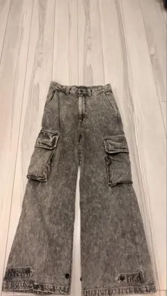 CLEL デニムカーゴパンツ ケミカルウォッシュ S