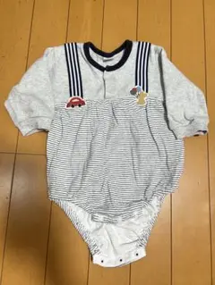 グレー ストライプ 長袖ロンパース