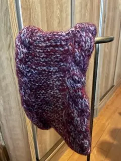 紫系ニットケーブル編みスヌード