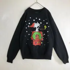 3734 スヌーピー　PEANUTS クリスマス　スウェット トレーナー　黒のサムネイル