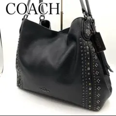 美品　COACH スタッズ付きレザーハンドバッグ