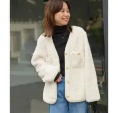 新品ジャーナルスタンダードレリュームのフェイクムートンノーカラーボアジャケット