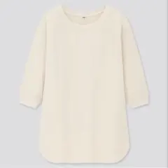 UNIQLO ユニクロ　ワッフルクルーネックT 7分袖　オフホワイト　S