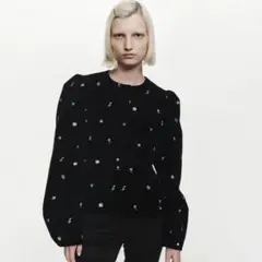 EIMYISTOIREフラワーモチーフベルベットパフショルダージャケット