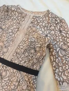 花柄 レース エレガントフレアロングワンピース ベージュ 黒 結婚式 パーティー