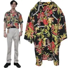 DENHAM デンハム リネン アロハシャツ 総柄 麻 ブラック 黒 Mのサムネイル