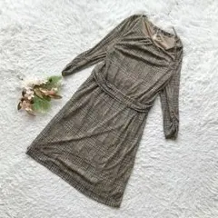 ✨希少✨ 23区 (44/2XL) ワンピース 七分袖 千鳥格子 カシミヤ 絹