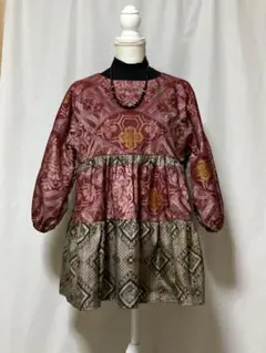 着物リメイク　大島紬から2段ギャザープルオーバ