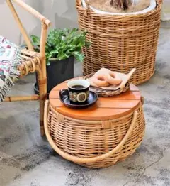 皮付きラタンバスケット直径38 バスケット 収納 籐 アジアン（655）