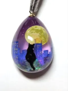 ネックレス 猫 星空 夜空 ネコ ねこ 夜 空 星 月 レジン 一点物 - メルカリ