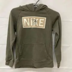 A1347 ナイキ S アメリカ古着プリントパーカー カーキ NIKE キッズ