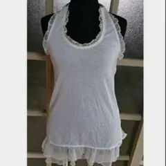 CLEF DE SOLホルターネックキャミソール チェック水玉フリル