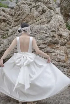 結婚式 ホワイトサテンAラインドレス